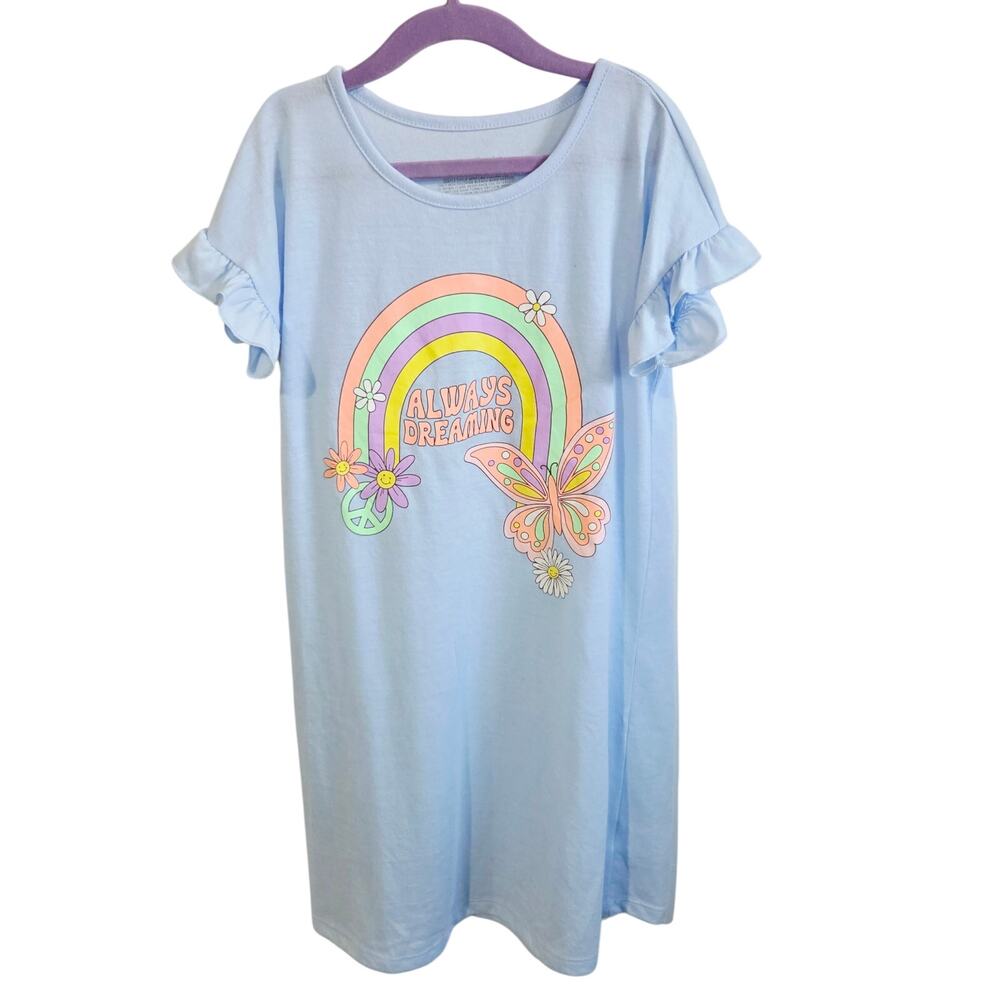 Cuddl Duds Size M Nightgown Pajama Dress Always Dreaming Rainbow Graphic Blue